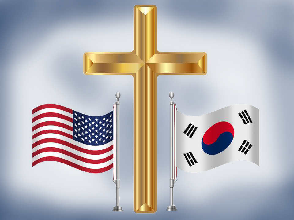 USA Korea Flags Golden Cross