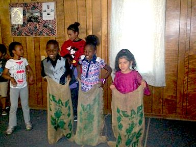 Fall Party Children Potato Sack Race