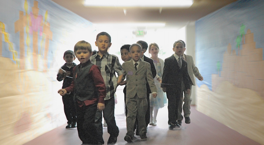 Children walking in Light