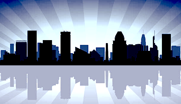 Baltimore Skyline Blue Silhouette